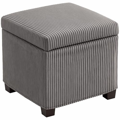 HOMCOM Aufbewahrungs-Ottoman-Bank, Kordsamt, Aufbewahrungskiste mit Holzbeinen, 40 cm, Bettendbank für Wohnzimmer, Schlafzimmer, Eingangsbereich, Grau