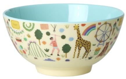 ReWu Rice Schüssel Schale Medium - Mint Fun Fair Print - Geschirr Melamingeschirr Kindergeschirr Kinder Camping BBQ Picknick Bruchsicher BPA-frei Wiederverwendbar 700ml