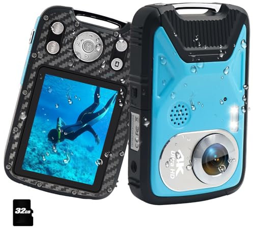 Waterproof Camera 4K 48MP 17FT Underwater Camera for Snorkeling,Auto Focus 32GB Card,18X Zoom Fill Light Compact Cameras for Kids/Adult/Elderly/Beginners