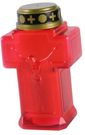 UKCOCO Candela Commemorativa Led Fiamma Per Preghiera e Devozione Decorazione Per Giardino e Cimitero Rossa