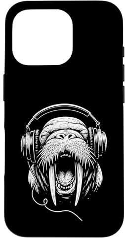 Morse avec casque DJ Musique Amoureux des animaux Coque pour iPhone 16 Pro