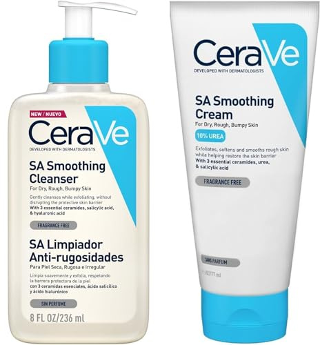 CeraVe SA Smoothing Duo Set – Exfoliates & Softens Rough Skin – With Salicylic Acid & Ceramides – Cream 177ml + Cleanser 236ml