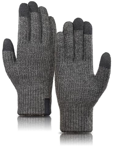 TRENDOUX Gants Tactiles Homme Femme Laine Mérinos, Gants Chaud Tricotés Hiver, Chaud Poignets Élastiques Souples pour Conduite Running Smartphone - Gris XL