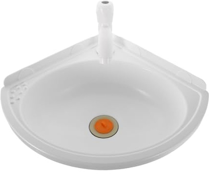 Vaguelly Lavabo Triángulo Blanco de Pared con Grifo Diseño Compacto y Ahorra para Baño Pequeño y Balcón Lavabo de Esquina Moderno y Funcional de Plástico Colgante