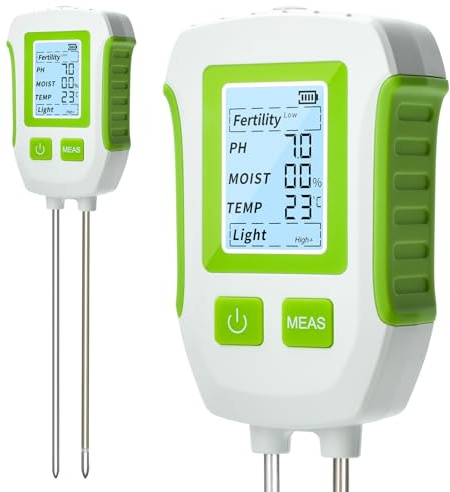Heemol PH 5-i-1-mätare, multifunktionell marktestare för fertilitet, PH, fuktighet, temperatur, ljus, högprecisionsmätare för trädgårdar, inomhusväxter och växter - grön