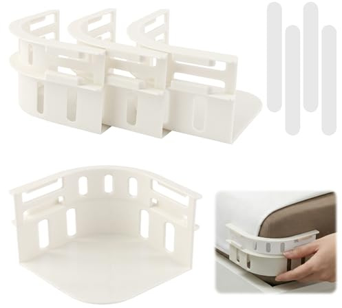 Honosen Set di 4 supporti per lenzuola con strisce di bloccaggio, clip per lenzuola con angoli, accessori per biancheria da letto per coprimaterassi, colore bianco
