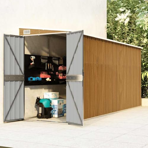 Generico Casetta da Giardino a Muro Marrone 118x382x178 cm in Acciaio zincato,Casette da Giardino