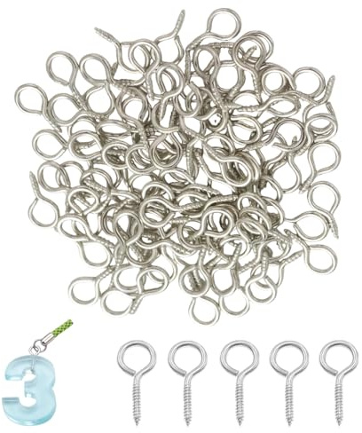 Androxeda 100 Pezzi Viti ad Occhiello 20mm Mini Occhi a Vite Ganci Autofilettanti Argento, per Montaggio Fai da te e Progetti Industriali