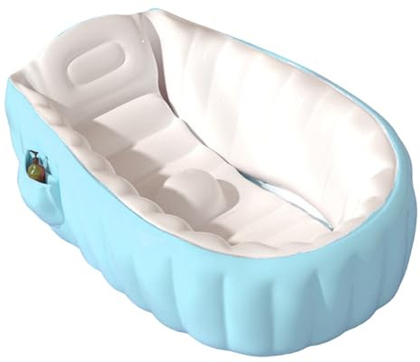 Bemonew Baignoire Gonflable pour bébé – Baignoire pour bébé avec Pompe à Pied intégrée, Gonflable antidérapante avec Support et Poche de Rangement pour garçons, Filles, Bleu