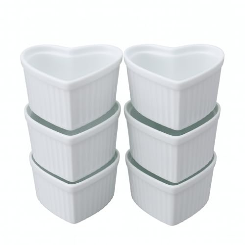 HIC Harold Import Co. 98035-6 HIC Heart-Shaped Ramekins, Porcelain, Set of 6, White