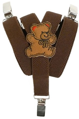 Olata Bretelle per Bambini a Forma di Y, Elastiche, Design con Orsetto (0-2 Anni), 2 cm. Marrone Cioccolato