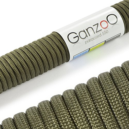 Ganzoo paracord 550 olivgrön typ 3 4 mm snöre i nylon och polyester för hundkoppel halsband armband pyssel camping survival outdoor allroundlina 15 m med 7 innertrådar för fritid och friluftsliv