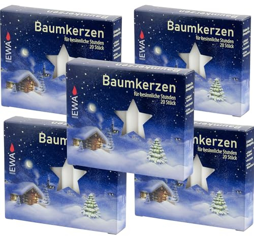 Ewa-Jeka Baumkerzen 100 Stück weiss 13x105 mm (5 Pack a 20 Stück) - MEGAPACK