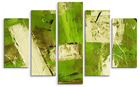 5 teiliges Wandbild auf Leinwand (Gesamt: H: 100cm B: 160cm) Keilrahmenbild Canvas Fotodruck Leinwandbild Leinwanddruck Kunstdruck Wandbild grün beige braun Balken