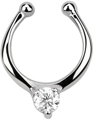 Modern Nature Piercing-Schmuck Nasenpiercing Fake Ring Septum Silber mit Kristall Stein 1,0 x 9 mm