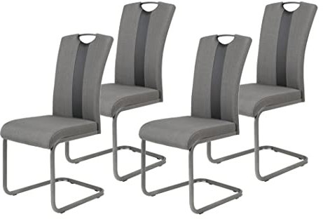 Hela Tische, 4er Set Schwingstuhl Amber2, Bezug Kunstleder Anthrazit, Metallgestell Grau, 98x43x56 cm