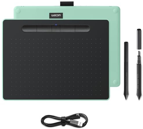 Wacom Intuos M Pistachio-green with Bluetooth – Drawing Tablet with Pen, Stylus Battery-free & Pressure-sensitive, Compatible with Windows & Mac, Perfect Tablet for Drawing, Graphics or Remote Working