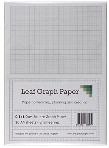 Leaf Graph A4 Engineering Graph Paper, 1mm (0.1cm) Squared Grid, 30 Leaf Pack for Technical Drawing, Mathematical Calculations, and Precision Sketching