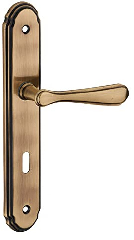 THIRARD - Ensemble de Poignées pour Porte de Chambre Arthemis - Acier Embouti - Usage Pratique - Trou de Clé - Carré 7 mm - Entr'Axes 195 mm - Finition Laiton Patiné - Jaune/Doré