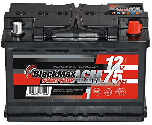 BlackMax AGM Autobatterie 12V 75Ah PKW Start-Stop Batterie ersetzt 70Ah 68Ah
