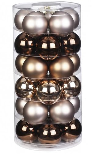 Inge Glas Weihnachtskugeln | Schöne Christbaumkugeln aus Glas | 30 Kugen in Dose | Christbaumschmuck Weihnachtsbaumschmuck Weihnachtsbaumkugeln (Elegant Lounge | Creme braun Glanz/matt)