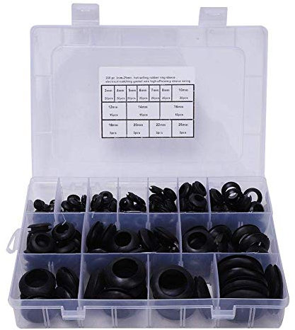 Gummidichtung, 200-tlg Kabeltüllen, Gummitüllen Sicherungsring, Blindloch 3~25 mm Kabeldurchführung Gummi, Kabeldichtung zum Schutz von Drähten, Steckern und Kabeln
