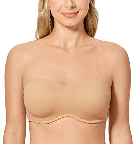 Delimira Women's Strapless Bra Underwire Non Padded Minimiser Plus Size Bandeau Seamless Bra Taupe Tan 46C