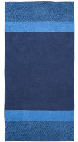 Dyckhoff Saunatuch XL Two Tone Stripe, 100% Baumwolle, 100x200cm, blau | Hautschmeichelnde Qualität, Premium Baumwolle, blaues Design