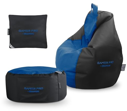 Happers Gaming Set Blau: Gaming Sitzsack Pro + Hocker + Kissen