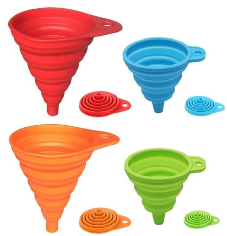 LINGLAN Rainbow Colors Silikon Faltbarer Trichter 4er-Set, klein und groß, Kochküchengeräte Faltbarer Trichter