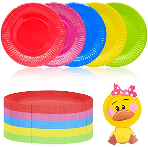 AMJKEJI Pappteller, 50 Stück Bunt Pappteller 18CM Party Einwegteller Set für Geburtstag Hochzeiten Weihnachten Grillabende Camping