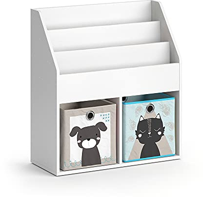 Vicco Kinderregal Luigi, Weiß, 72 x 79 cm mit 2 Faltboxen Opt.4, zur Aufbewahrung von Büchern und Spielzeug kombinierbar