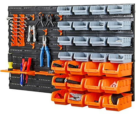 Taylor & Brown 44pc Wall Mounted Storage Bins & Backboards Tool Organiser Box for Garage Shelving Units Workshop DIY Shed Storage Box Rack Plastic Drawers