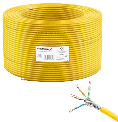 Premium X Câble réseau CAT 7A Simplex - 100 m - Câble LAN Ethernet - Câble de données S/FTP PiMF PoE Cca Cat7A