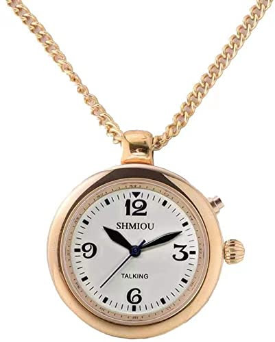 SHMIOU Montre Parlante Femme Française Pendentif Or Lunette Ronde Montre pour Personnes Âgées Malvoyantes Alarme Forte