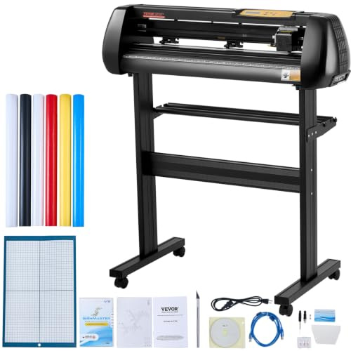 VEVOR Vinylskärmaskin/skärplotter, 720 mm, SignMaster, golvstativ, skärkraft 10–500 g, stegmotor, fem vinylrullar, 16 MB, 13,5 kg, svart, 95 x 52 106 cm