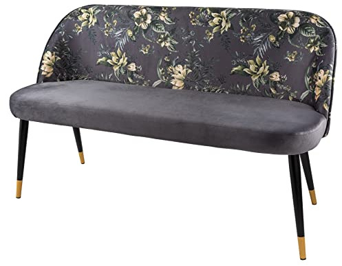 Bank PRÊT-À-PORTER - 50x57cm - grau - Samt Metall-Beine florales Muster | hohe Belastbarkeit, hoher Komfort, pflegeleicht, Retro Design, goldene Fußkappen, vielseitig einsetzbar, angenehme Haptik