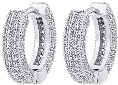 VEXXS Orecchini a cerchio con diamanti da uomo, placcati in oro 14 carati, orecchini ipoallergenici per uomo hip pop orecchini street wear, Ottone