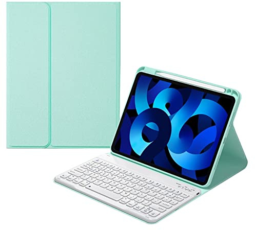 kaitesi Custodia per tastiera per iPad 2018, iPad 9,7, iPad 6a generazione, iPad 2017, iPad Air 2 da 9,7, con tastiera superiore portamatite e tasti concavi, copertura per tastiera rimovibile, verde