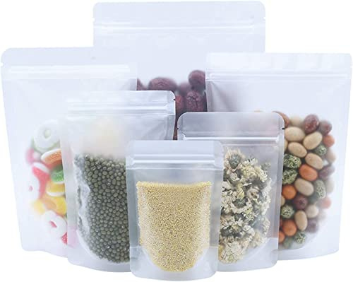 WACCOMT Pack 100Stück Standbeutel Lebensmittel 12x20cm Reißverschlussbeutel | Matt transparent, Wiederverschließbar, Heißsiegelbar mit Aufreißkerbe, Musterverpackung für Lebensmittelaufbewahrung