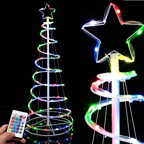 Bakaji Albero di Natale Spirale a 73 Led Luminoso RGB Slim Salvaspazio con Telcomando a Distanza Con Puntale a Stella Multicolor Tubo Trasparente per Interno ed Esterno (MULTICOLORE - 120CM)