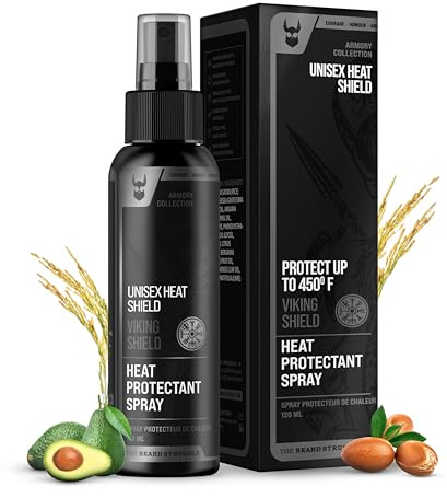 Beard & Hair Heat Protectant Spray - Viking Shield Beard Spray for Men, Protects Hair from Heat Damage of Straightener and Styling - Argan Oil Thermal Protector Spray - Protect Up To 450º F - 4 Fl Oz