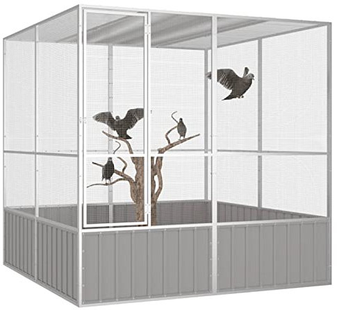 Tidyard Vogelkäfig Käfig Vogelvoliere Voliere Vogelhaus Vogel Verzinkter Stahl Grau 213,5x217,5x211,5 cm
