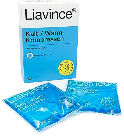 Liavince Kalt-/Warm-Kompressen 2er-Pack à 13 x 14 cm, Mehrfachkompressen mikrowellengeeignet, Coolpack wiederverwendbar, sofort einsetzbar als Kühlpads oder Wärmekissen (2 Stück)