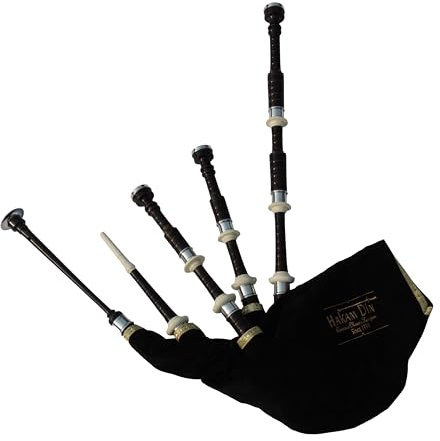 Scottish Great Highland Bagpipes (B2) Imitation Ivory Mounts and Nickle Ferrules and Slides, Black Velvet Cover Cord for Students, Complete Beginner Starter Kit
