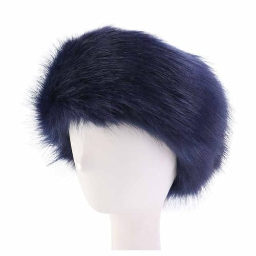 SHTGOI Damen Pelzmütze Faux Fuchs Fell Stirnband Warm Kunstpelz Fellmütze Flauschige Schneemütze Wintermütze Plüsch Weich Stirnband Hut für Outdoor-Aktivitäten in kalten Wintergebieten Marineblau