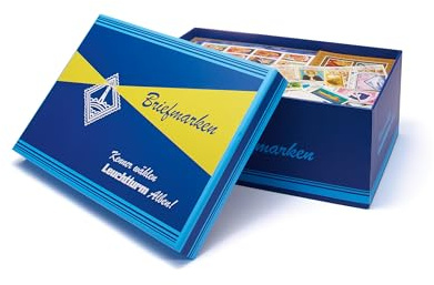 Leuchtturm 368619 Retro Briefmarkenkiste - stabile Briefmarkenbox aus Karton mit abnehmbarem Deckel, 30 x 12 x 20 cm