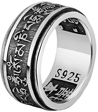 ANAZOZ Drehring Damen Antistress, Herren Ringe Silber Echt Rotierender Buddhistischer Ring mit Mantra größe 57
