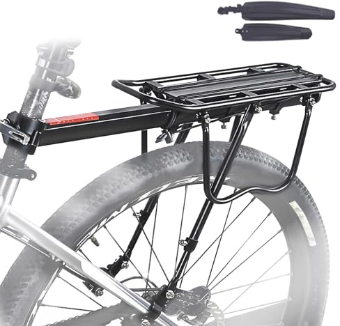Fahrrad-Gepäckträger – verstellbarer Fahrradkofferraumgepäckträger mit Kotflügel und Reflektor, einfache Installation, Schnellspanner, Fahrradgepäckträger mit 59 kg Kapazität für Mountainbike, Straße,