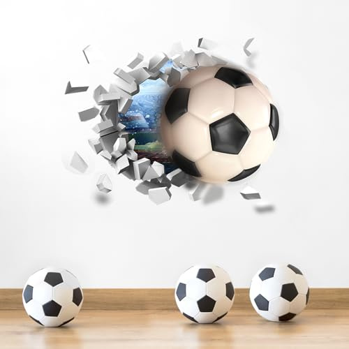 75 x 70 cm 3D Fußball Wandaufkleber, 2 Bögen Fußball Aufkleber für Jungenzimmer, Selbstklebende PVC Fußball Tapete Sport Wandkunst Dekor für Kinderzimmer, Zuhause, Party, Geburtstag